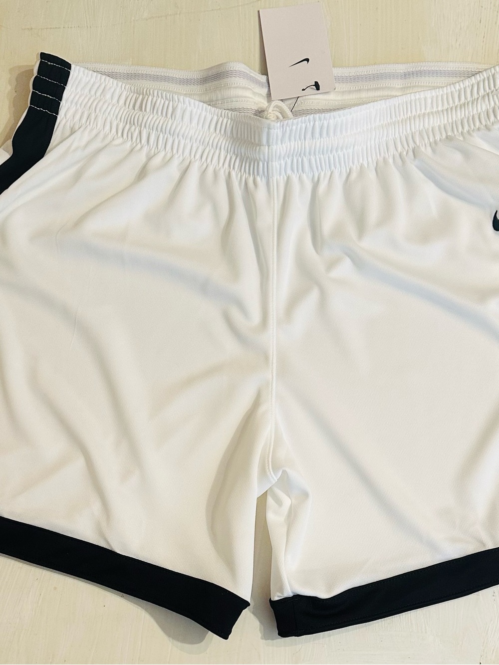 Nike White Performance Shorts with Black Swoosh